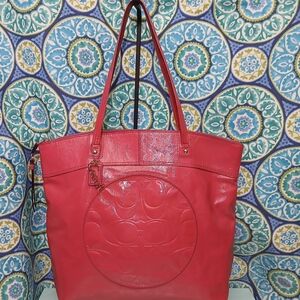 Coach Laura XL Patent Leather Tote Bag - Coral
